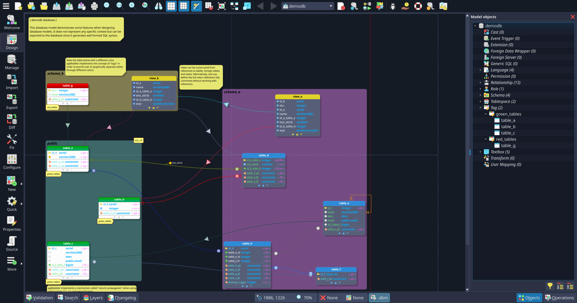 Schemas aren't the only way to separate objects! Use tags and use custom colors for them!