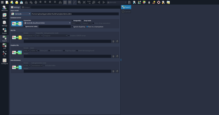 Exporting is not a problem! Choose between SQL, PNG, SVG and HTML (Data dictionary).